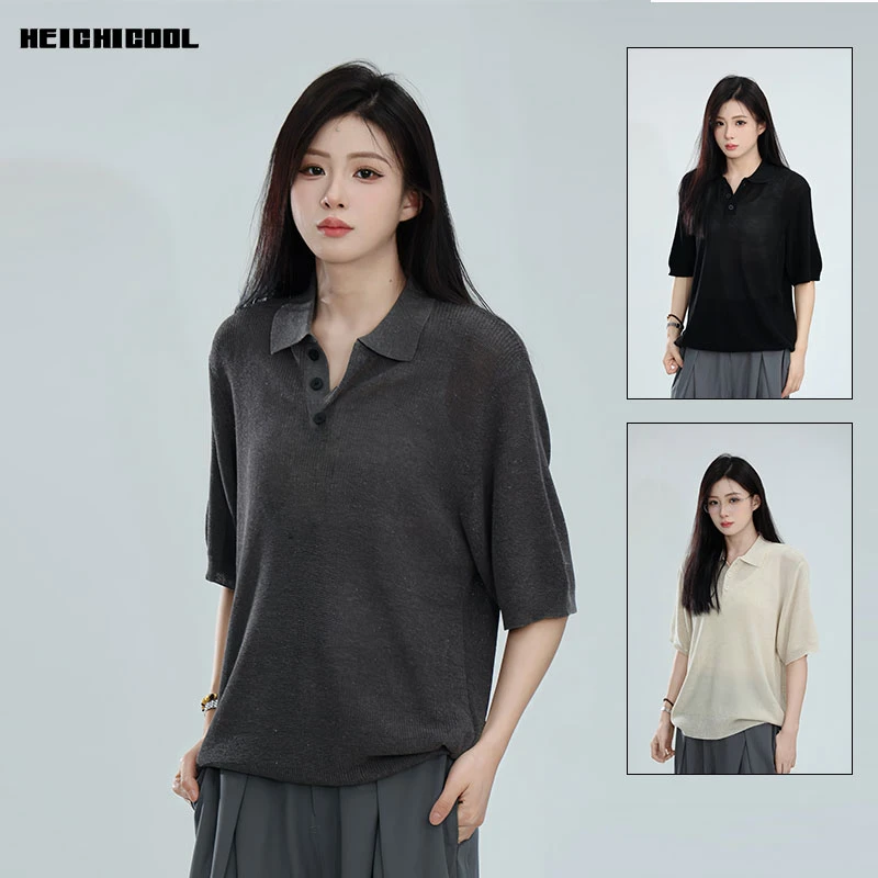 黑迟HEICHI秋夏新贵老钱风薄款莱赛尔天丝针织短袖男轻奢痞帅男装