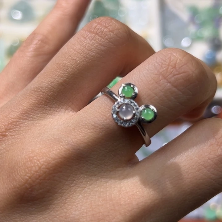 翡翠银S925镶嵌颈饰蛋面戒指