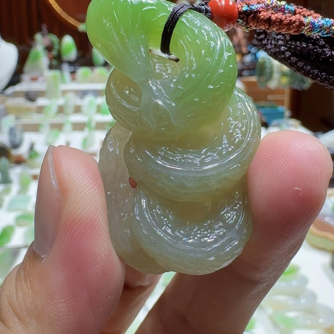 和田玉未镶嵌挂件翠青蛇腰缠万贯福贵缠身
