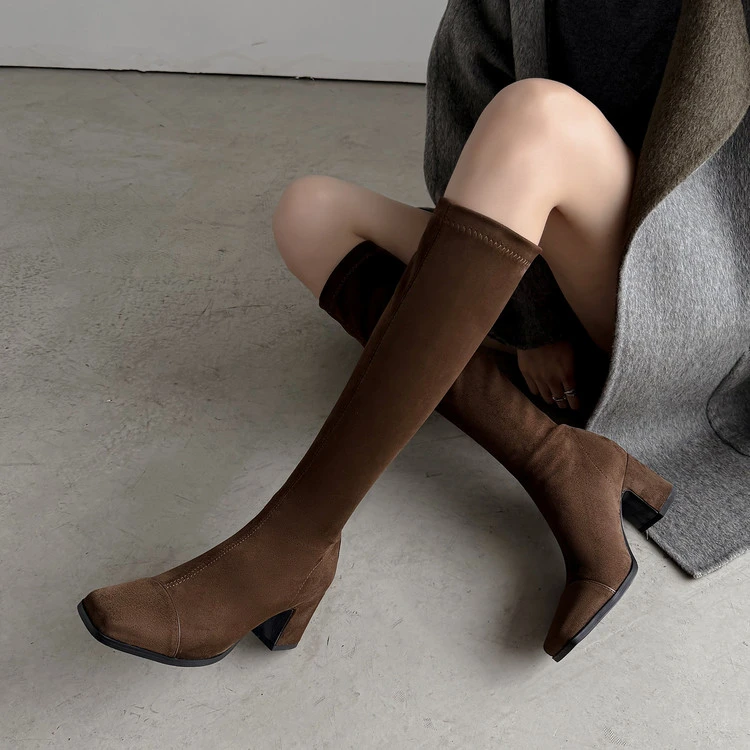 时尚显瘦|6cm法式气质粗跟高筒弹力靴女秋冬百搭小香风瘦瘦靴短靴