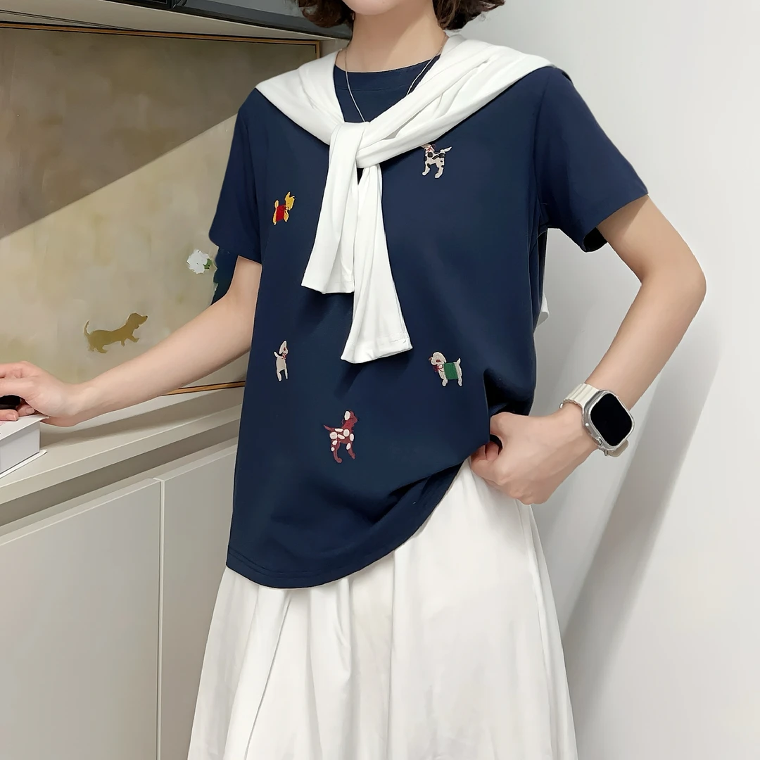 六只小狗 重工刺绣版型正显瘦T恤ZB133