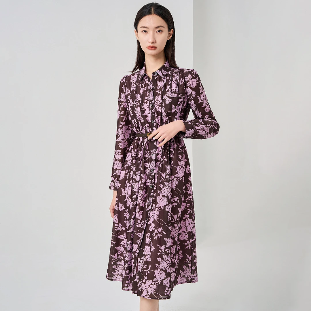 【专柜同款】2025年春夏款时尚POLO领中长款长袖连衣裙女