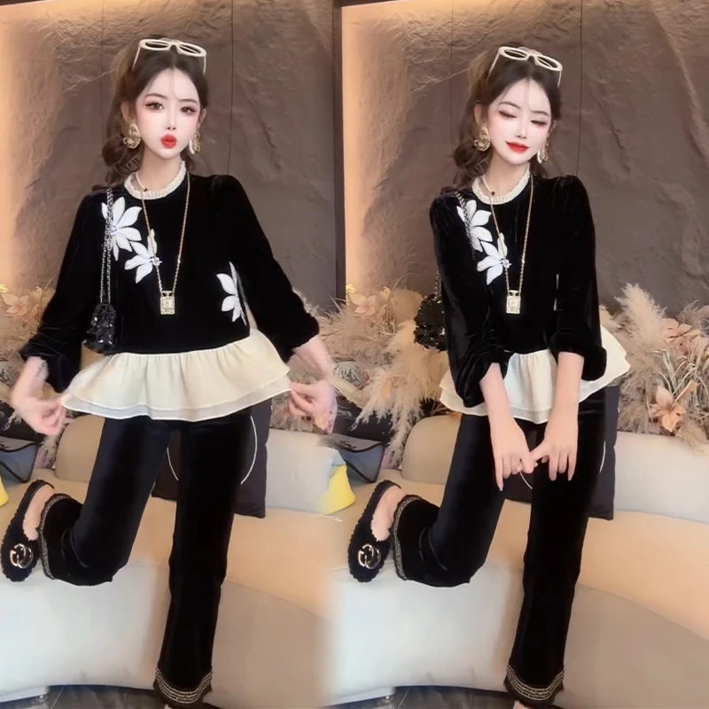 2025秋冬新款时尚显瘦气质网红高档套装女高级百搭宽松大码两件套