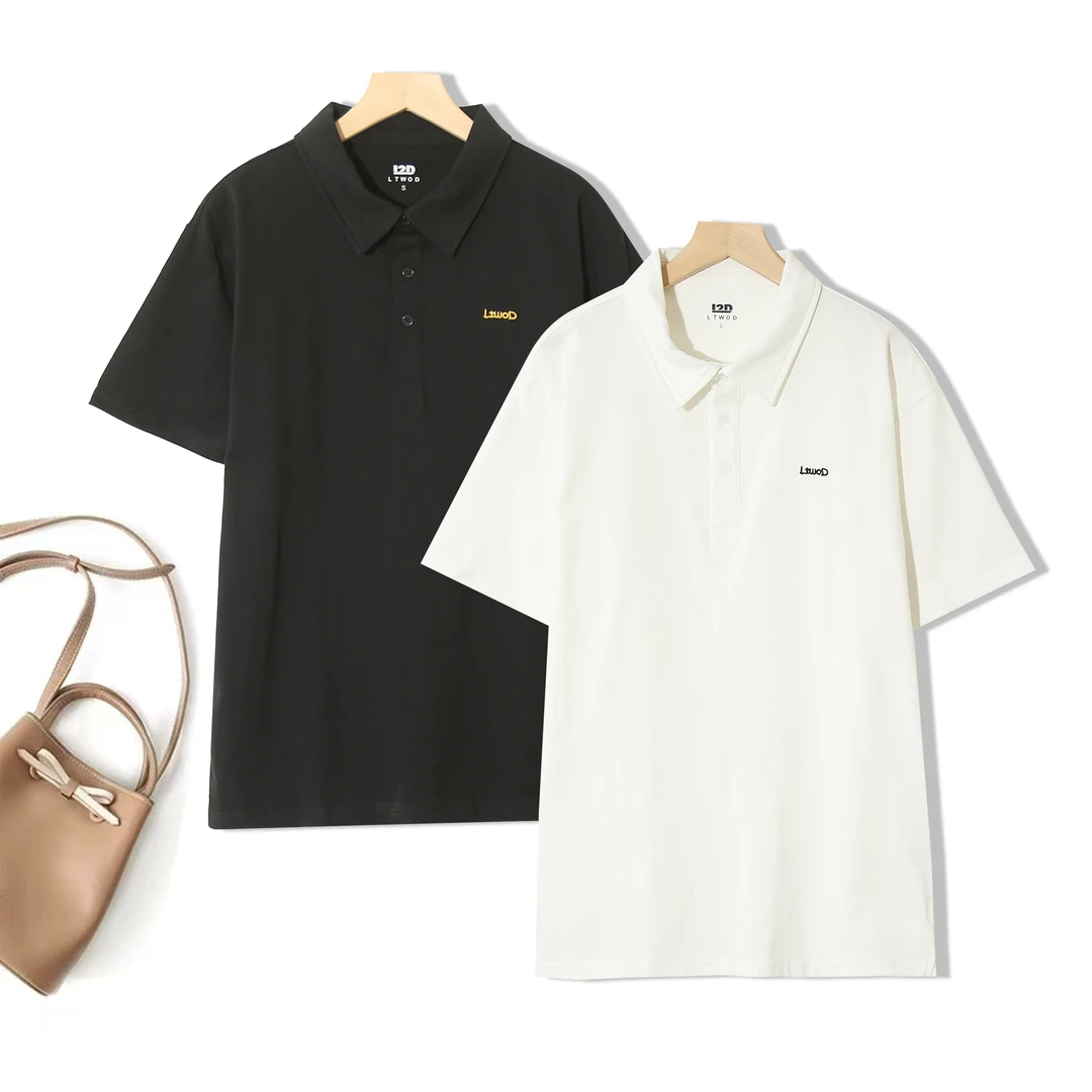 情侣同款polo领时尚纯色男友风休闲百搭夏设计感百搭潮流T恤H523