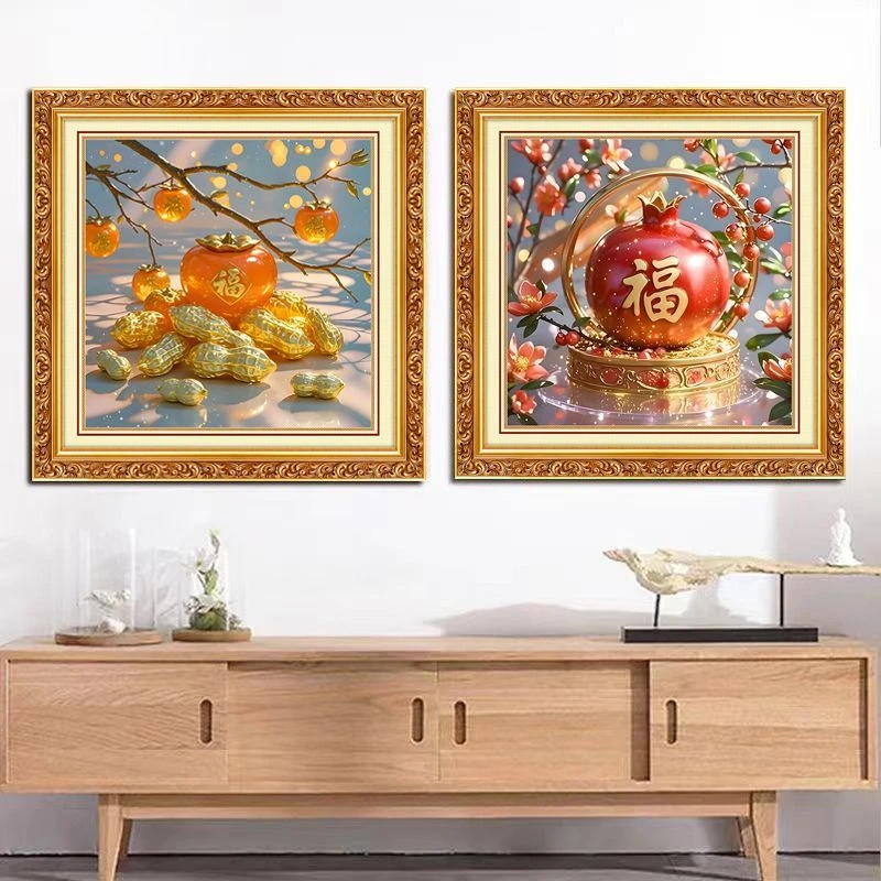 【防真边框】柿柿如意挂画生意兴隆入户玄关画新中式装饰画客厅壁画