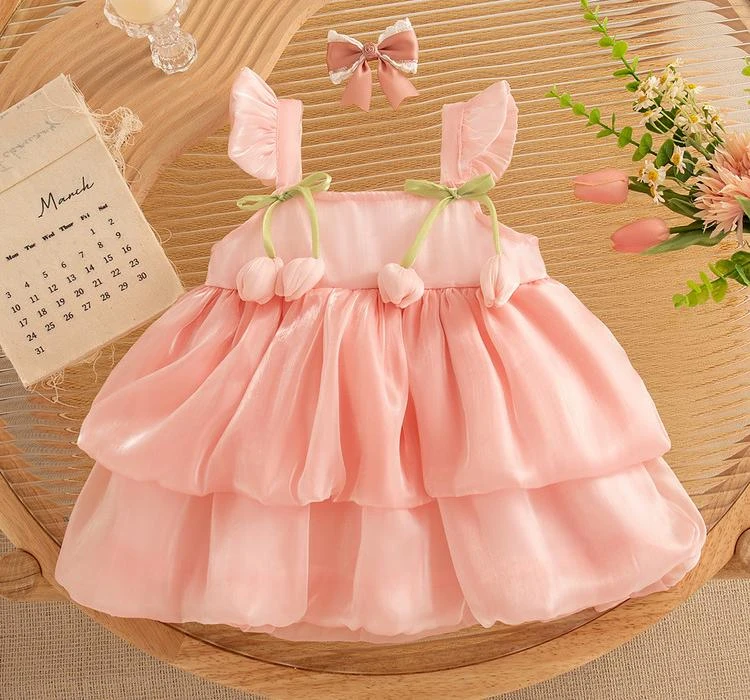 2025新款甜美公主裙女童粉色蓬蓬裙生日派对礼服连衣裙小女孩裙子
