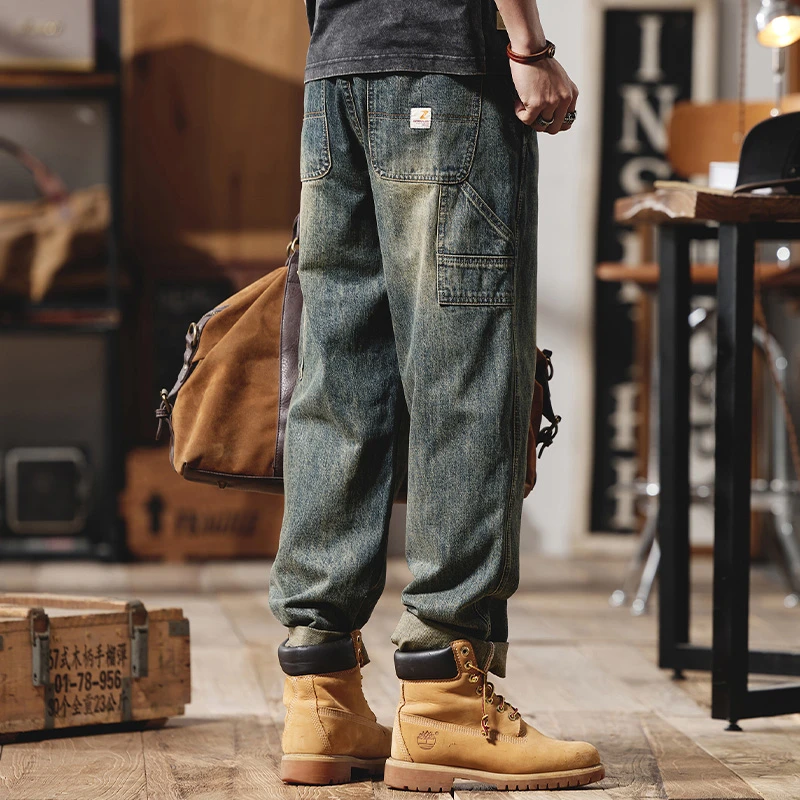 美式复古牛仔裤男士2025新款春秋季宽松微锥直筒休闲水洗工装长裤