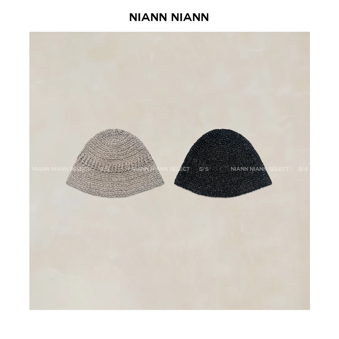 NiannNiann 新款时尚定制亚麻桑蚕丝混纺重工手勾镂空盆帽15499