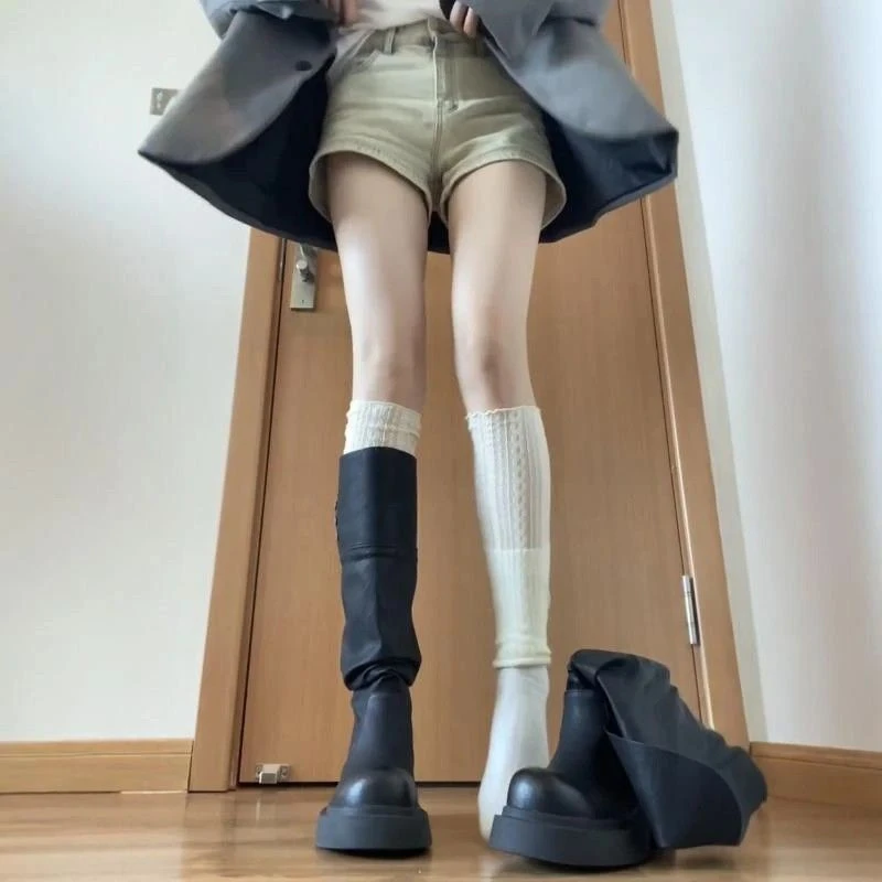 白色长筒袜套女堆堆袜春秋季配长靴子腿套叠穿小腿骑士靴袜子春夏