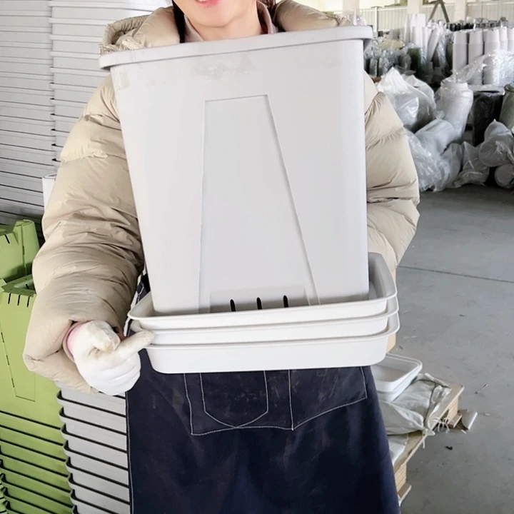 塑料方盆f30灰白含3个方白托