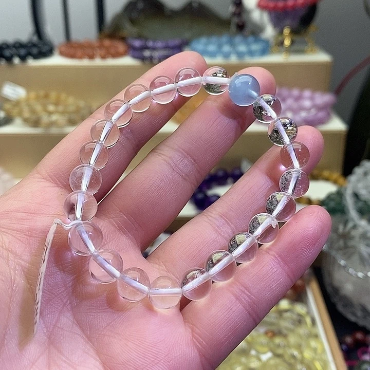 水晶手链未镶嵌海蓝宝白水晶8+