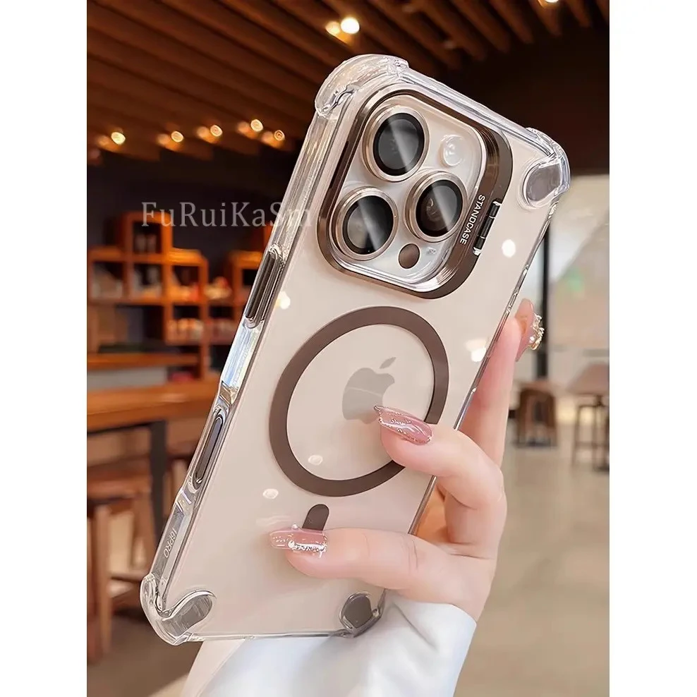 超强防摔气囊适用苹果16promax手机壳新款17pro镜框支架15磁吸14