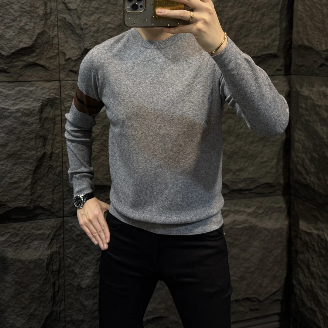 秋冬厚款针织衫毛衣男士休闲圆领纯色时尚休闲打底衫