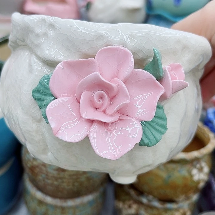 多肉绿植陶瓷花盆9.9包邮，有孔