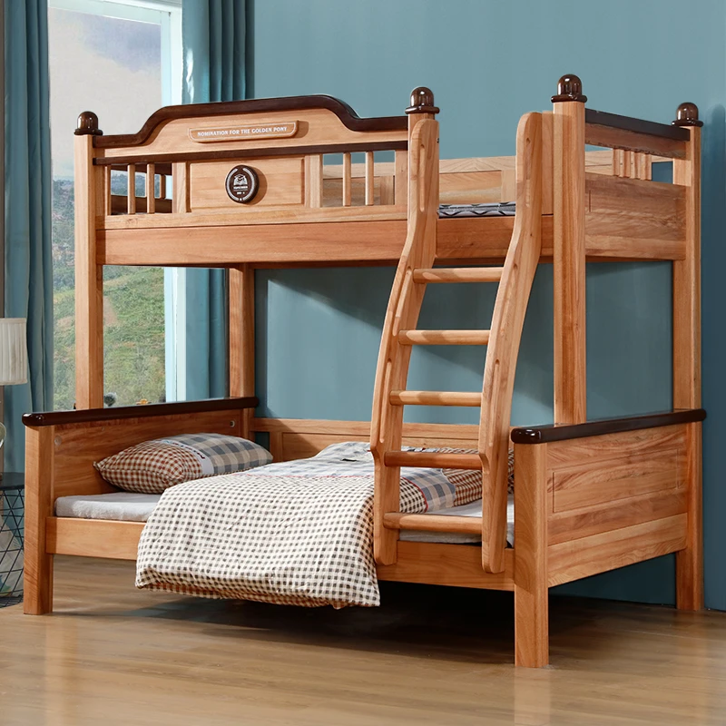 红檀木 加宽加厚 高低床美式儿童小户型全实木双层床上下床铺