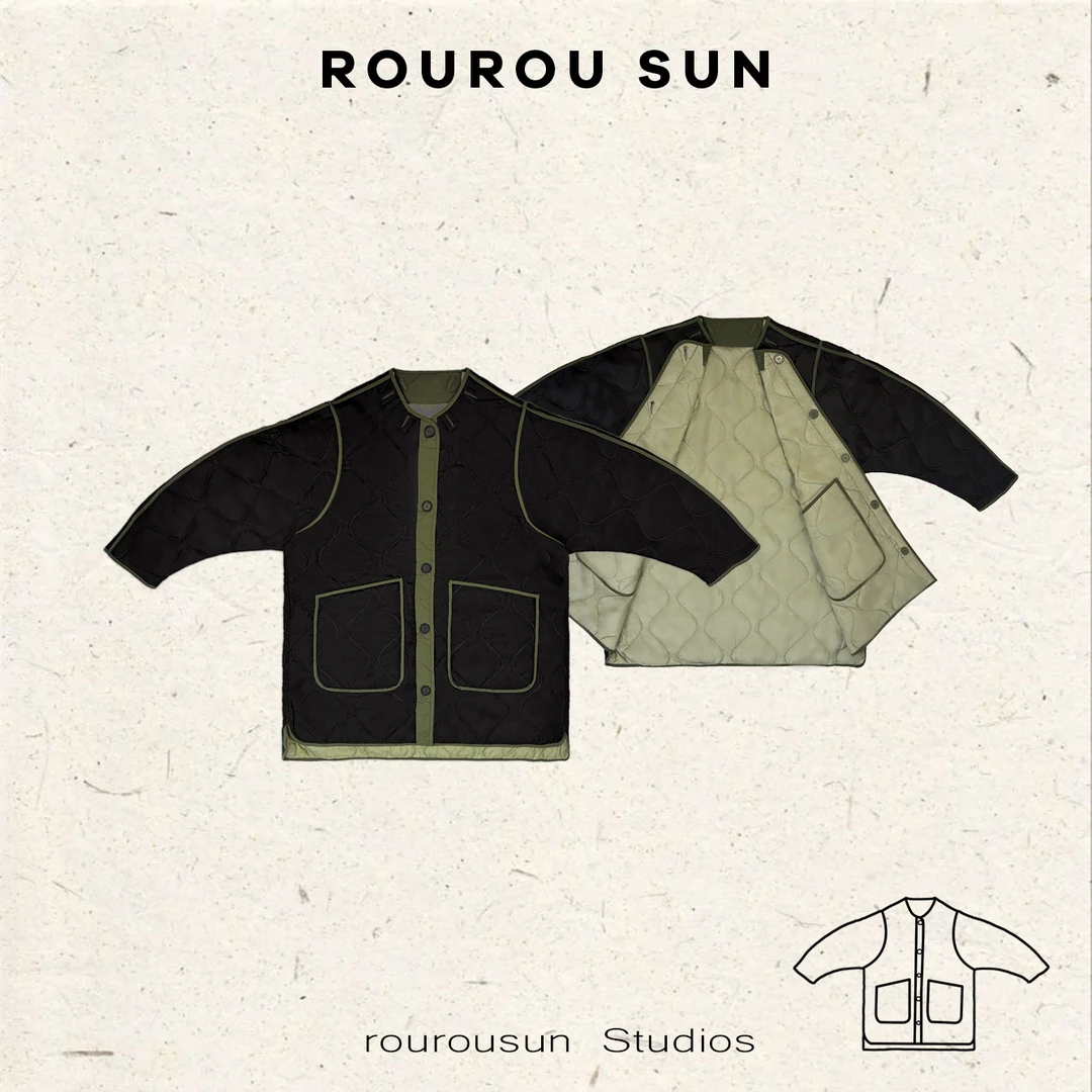 28051秋冬新款韩版休闲百搭菱格撞色圆领长袖两面穿棉衣外套女