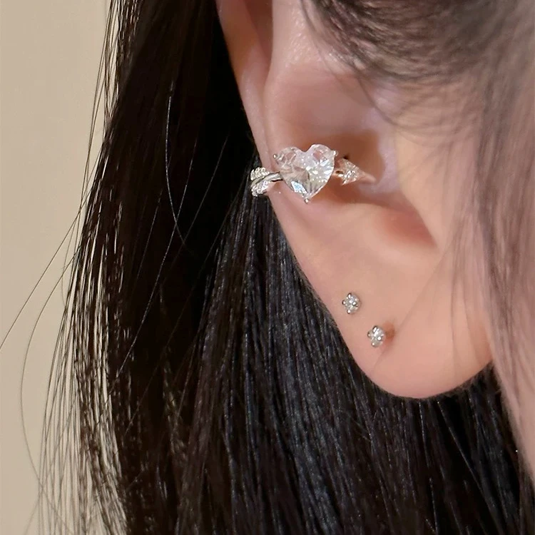 铜合金耳饰 D2146 一箭穿心爱心锆石无耳洞耳夹甜美气质耳骨钉