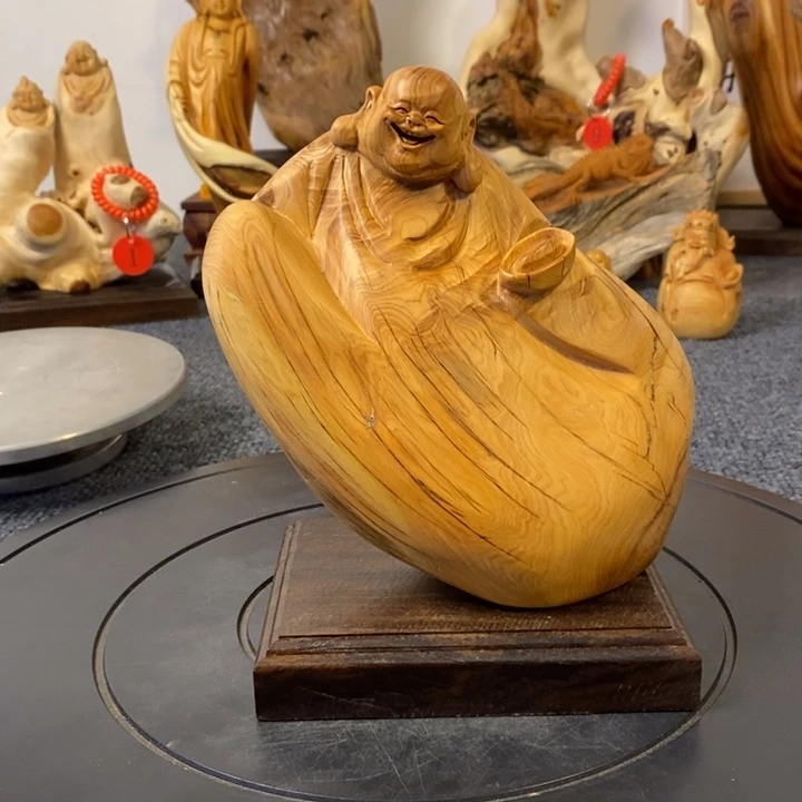 柏木（崖柏）招财弥勒佛摆件