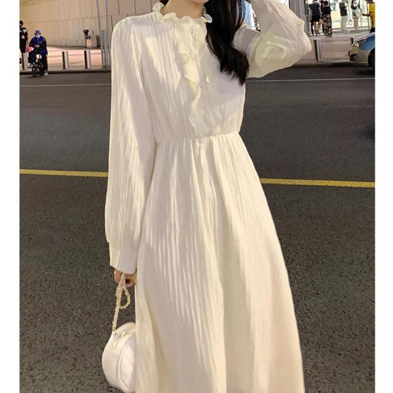 法式甜美温柔风连衣裙女秋冬小个子森系高级感配大衣内搭打底裙