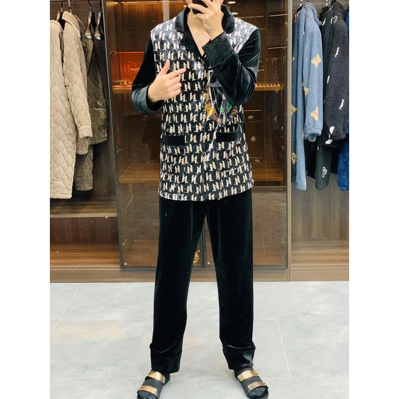 【1077】秋冬丝绒弹力休闲家居服睡衣套装