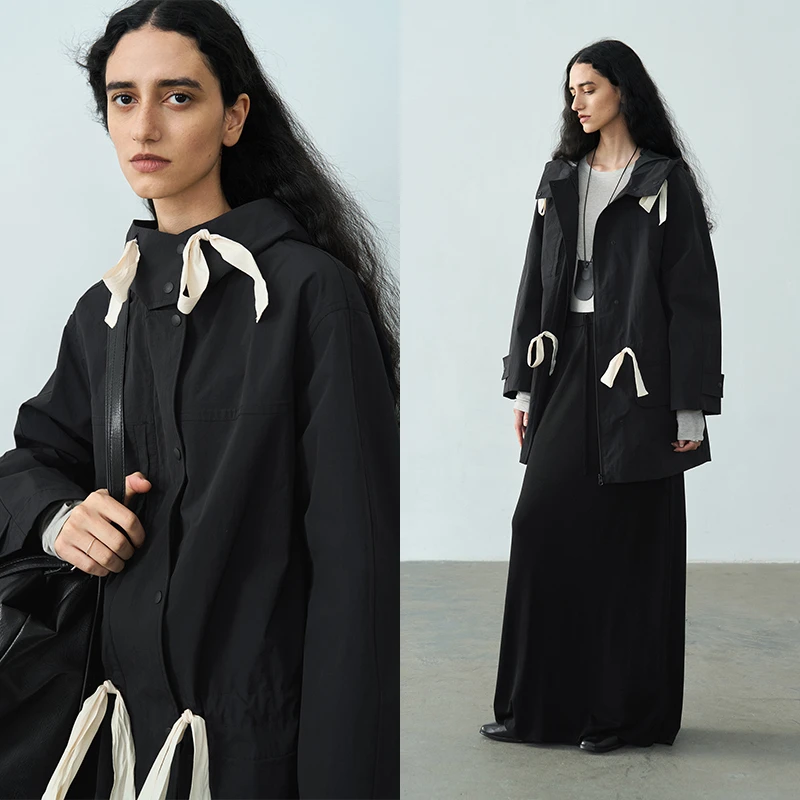 半圆【特价】女装[文艺]2025春季新宽松中长款连帽风衣女15521018