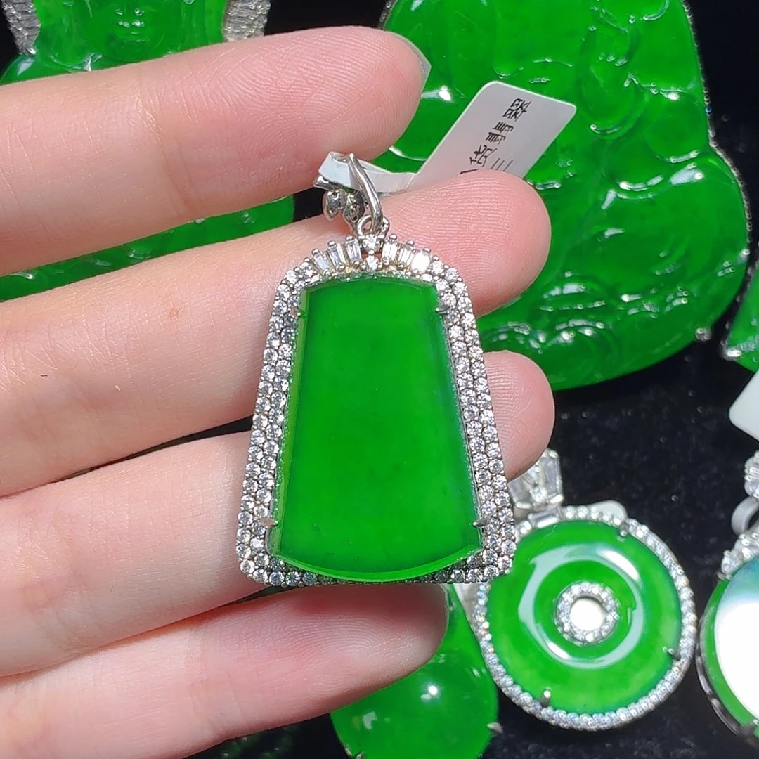翡翠银S925镶嵌颈饰天然A货翡翠