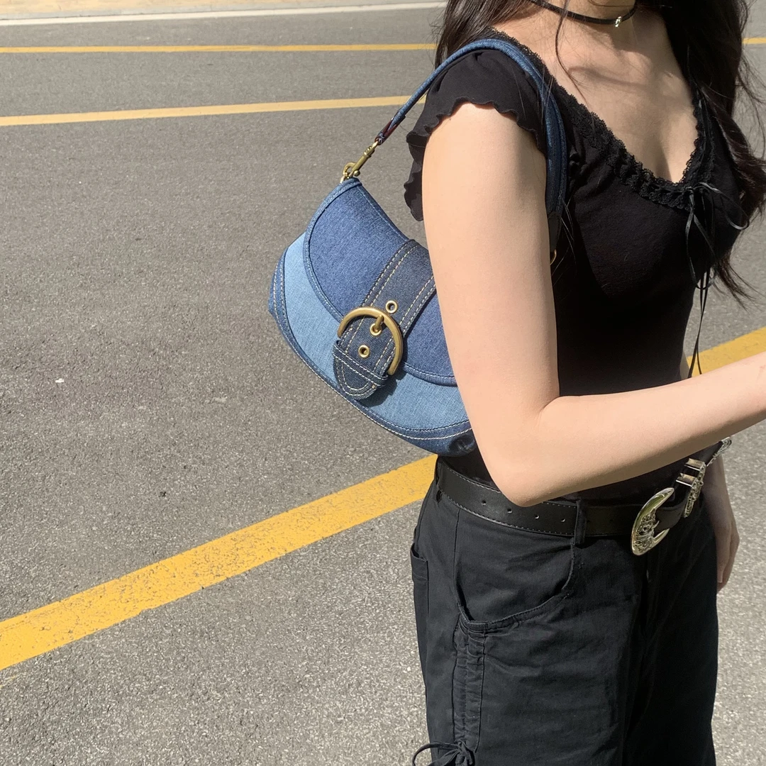 未使用 COACH/蔻驰 coach蓝色丹宁牛仔布soho豌豆包单肩包hd