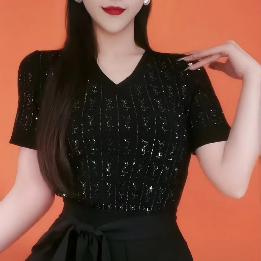 时尚短袖（大爆款）黑色上衣洋气衣服女显瘦洋气女打底衫夏日t恤