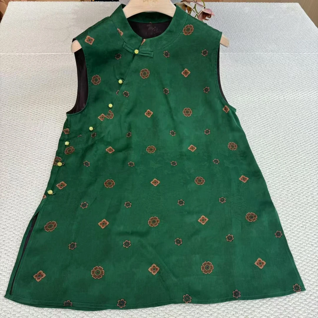 山.尔【婉翠】100桑蚕丝香云纱无袖上衣