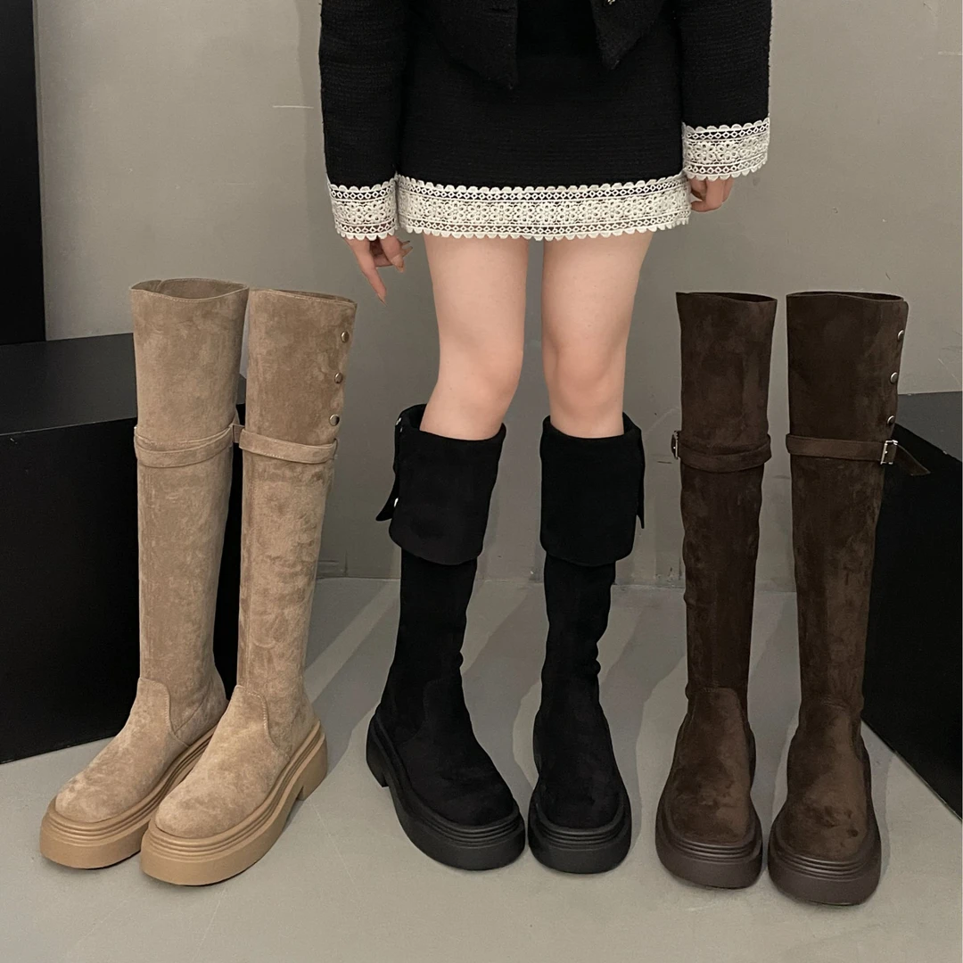 过膝长靴2024秋冬新款厚底显瘦胖mm长筒靴粗腿高筒大筒围骑士靴子