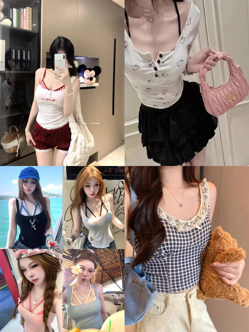 【300-399】新款纯欲蕾丝吊带背心甜妹辣妹纯欲蕾丝美背百搭显瘦