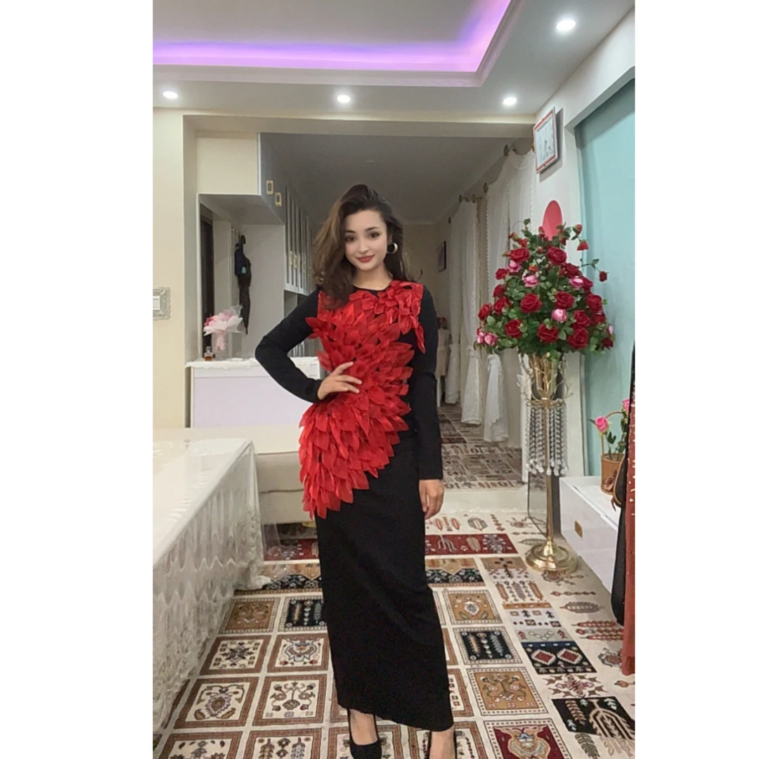 39921【包邮】设计款时尚立体大花修身女装连衣裙