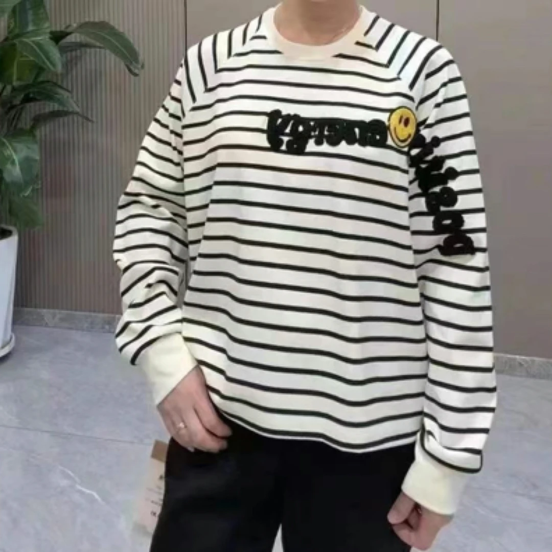 圆领条纹大码宽松打底长袖显瘦休闲百搭衫时尚