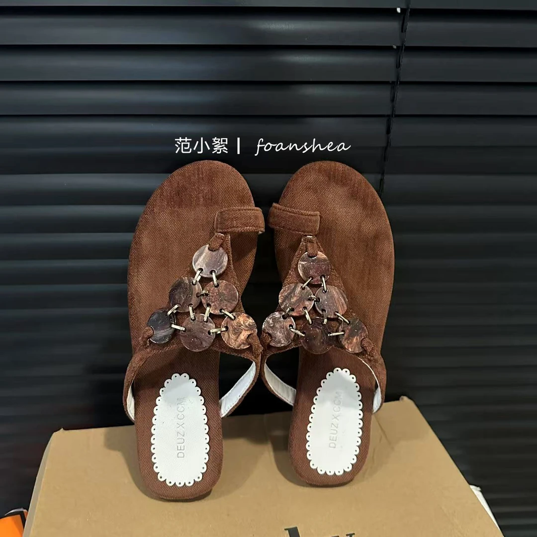 夏季外穿人字拖法式休闲风高跟民族风休闲复古女韩版软底拖鞋