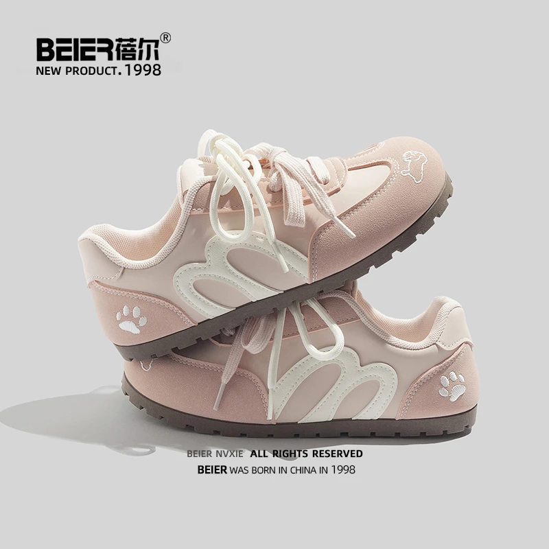 蓓尔德训鞋学生鞋子女鞋2025新款夏运动休闲鞋平底小白鞋刺绣3665