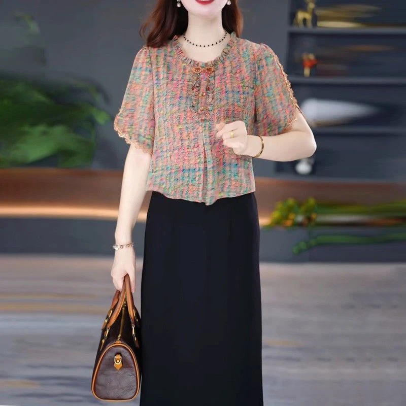 高级琉璃丝时尚洋气百搭碎花中长款礼服裙2025夏季新款显瘦连衣裙