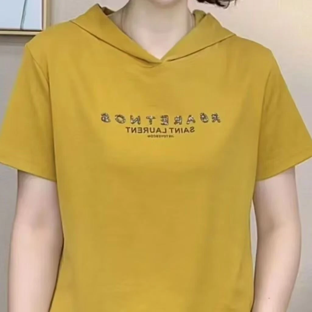 2025新品时尚洋气百搭连帽字母短袖女士气质T恤上衣