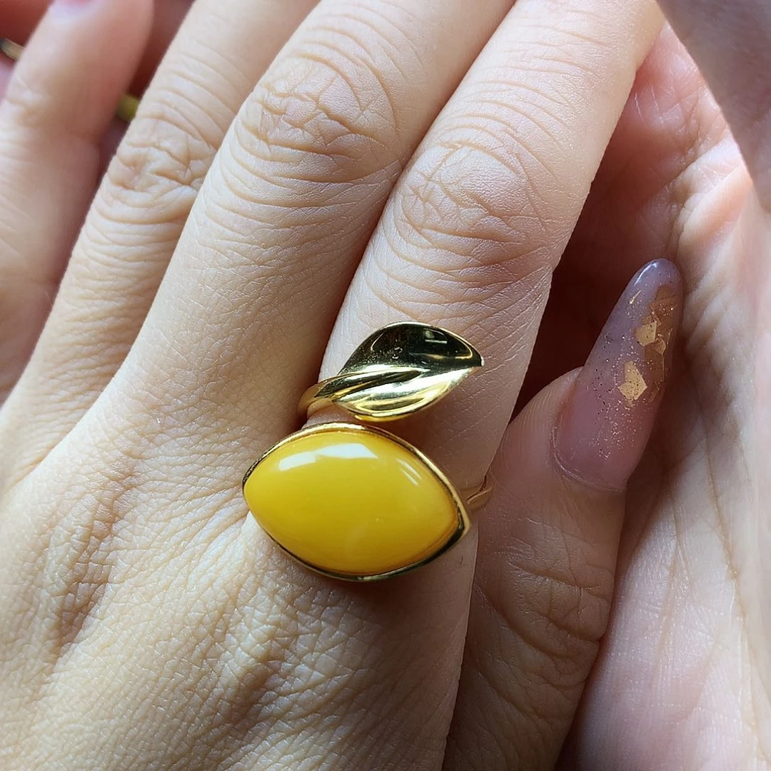 蜜蜡银S925镶嵌戒指戒指