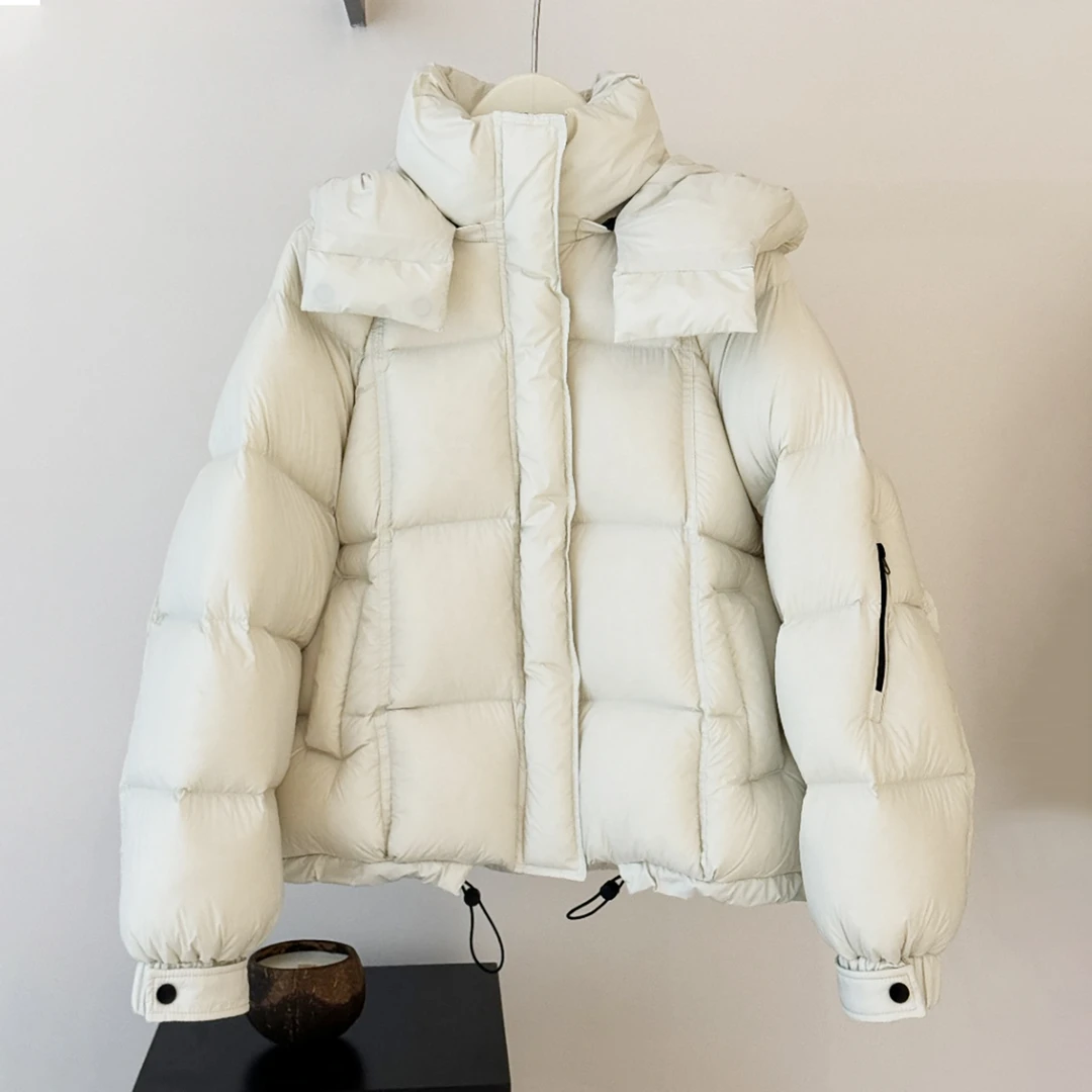 90白鸭绒2025冬季新款韩版羽绒服女短款加厚可脱卸帽时尚面包服潮
