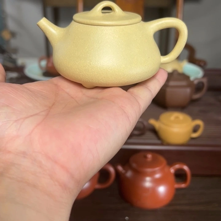本山绿泥茶壶全手工平盖石瓢