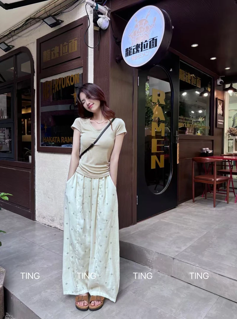 【提花裤】韩系慵懒感宽松休闲裤19352（松紧腰）裤长95 没里衬有口袋