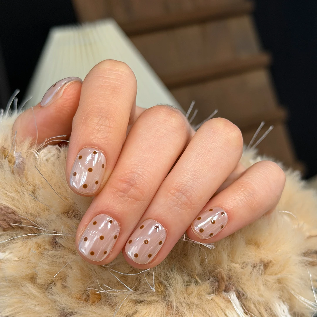 品妮小P【棕棕波点】手工穿戴甲 镀金粉拌饭吃 波点老花款穿戴甲