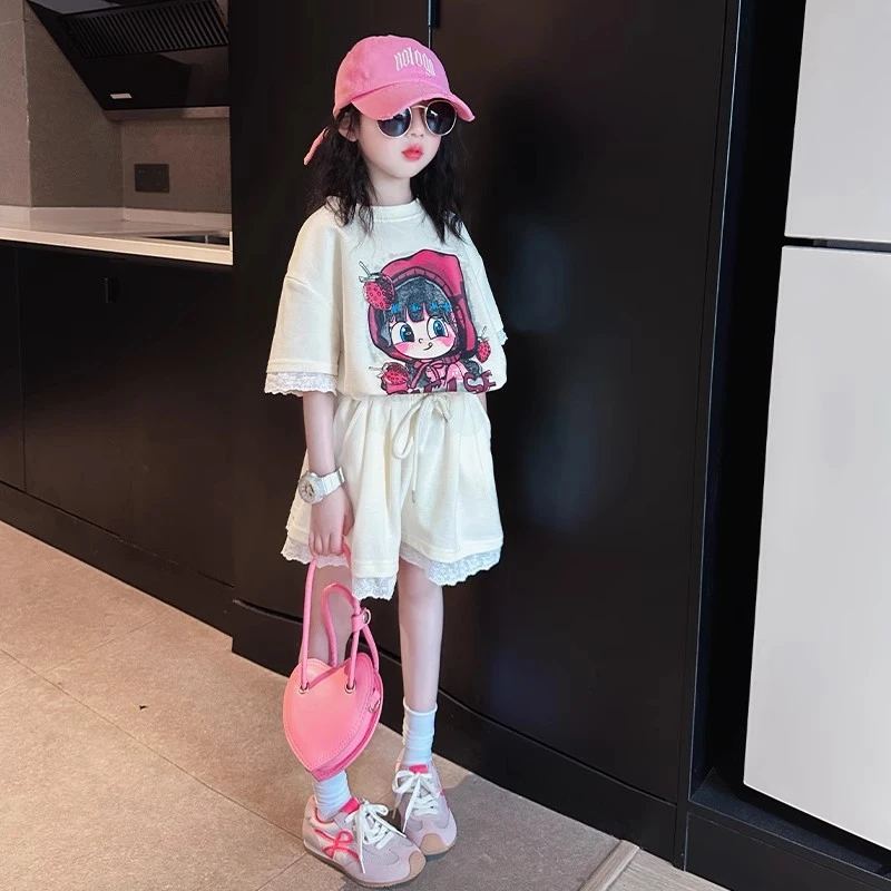 女童夏装套装2025新款儿童中大童女孩短袖短裤洋气时髦两件套夏季