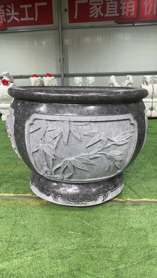 花岗岩梅兰竹菊石雕鱼缸花盆庭院户外门海流水石头摆件