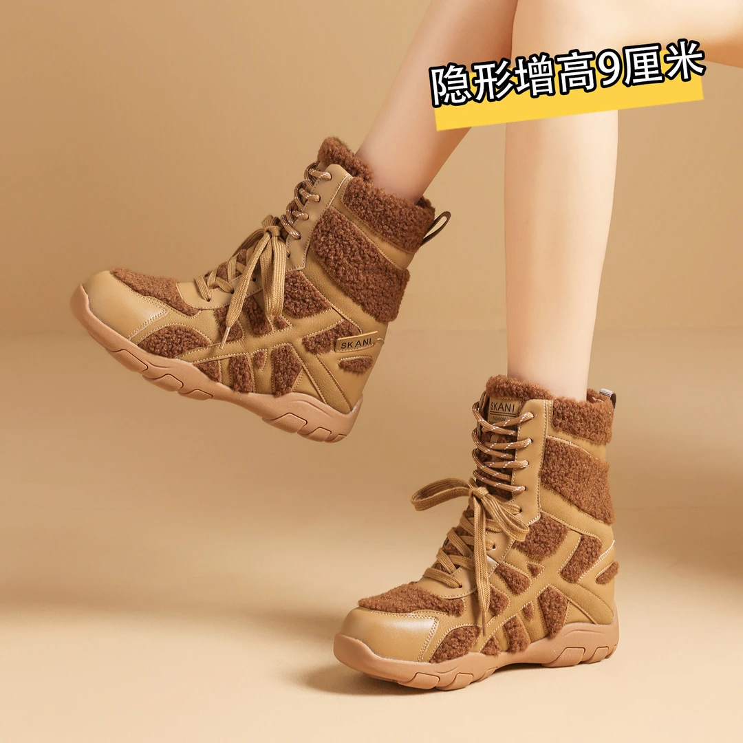 【9CM】赛车风马丁靴女2025冬季新款户外运动鞋厚底高帮鞋休闲百搭