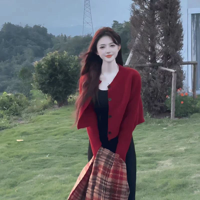 114早春外套女春秋款蓝色针织开衫女软糯薄毛衣短款上衣气质长袖