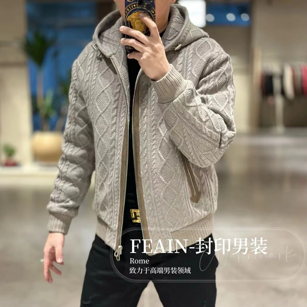 【鹅绒】高端定制粗针织老钱风连帽款鹅绒服Y5738