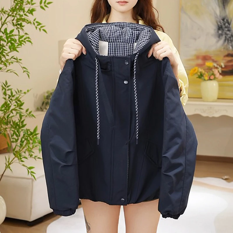 女童连帽冲锋衣秋冬装2025新款儿童夹棉上衣韩版女孩格子外套洋气