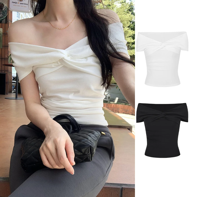 Moses Queen/魔西女王法式气质T恤女别致蝴蝶结一字领短袖上衣