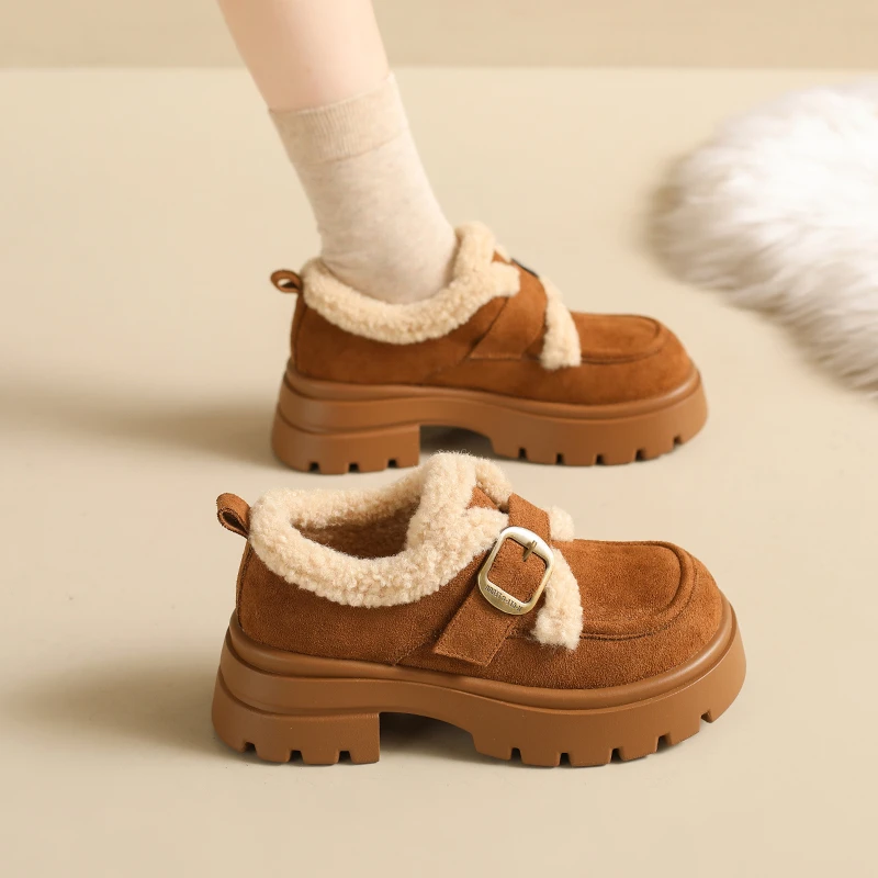 6cm加绒厚底博肯鞋女2025秋冬季新款雪地靴女增高厚底毛毛鞋女